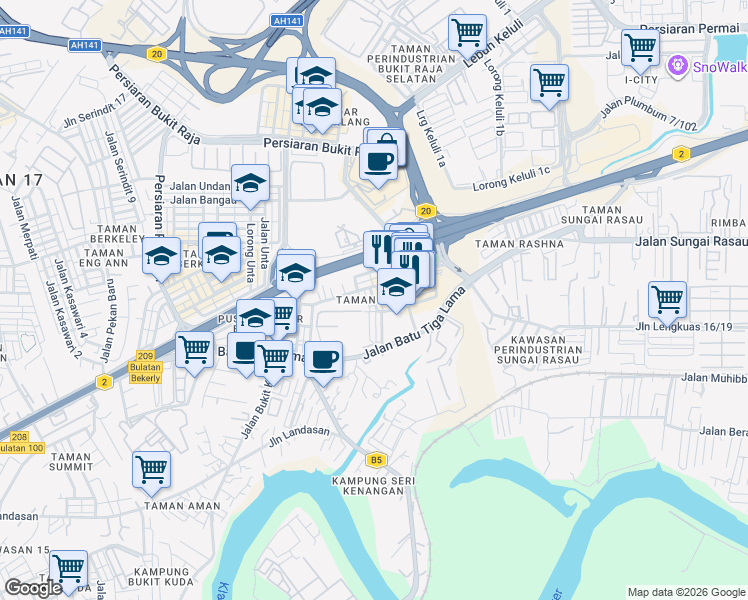 map of restaurants, bars, coffee shops, grocery stores, and more near 1-27 Jalan Batai Laut 5 in Klang