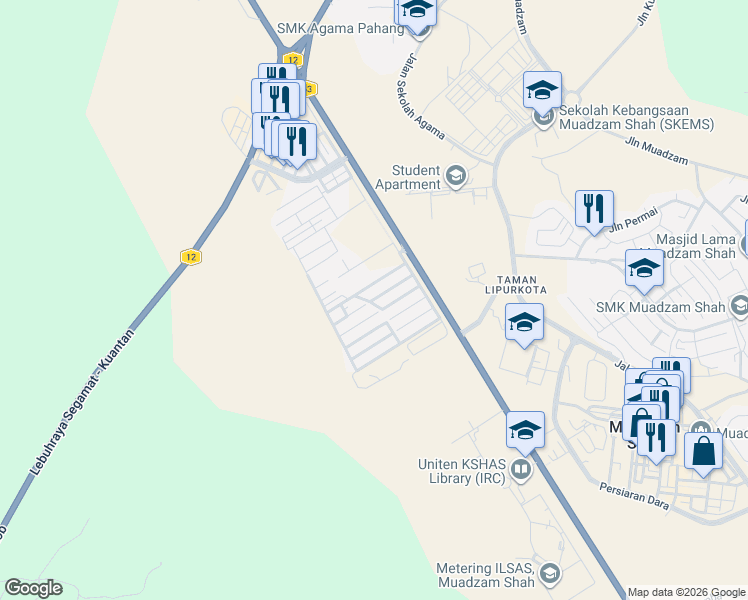 map of restaurants, bars, coffee shops, grocery stores, and more near 51 Jalan Setiajasa 3 in Muadzam Shah