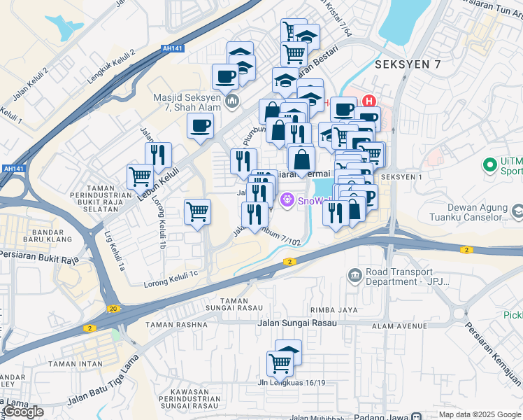 map of restaurants, bars, coffee shops, grocery stores, and more near in Shah Alam