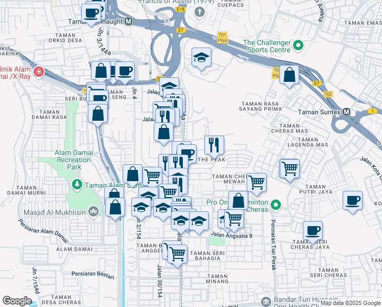 map of restaurants, bars, coffee shops, grocery stores, and more near 1 Jalan Bukit Prima 2d in Cheras