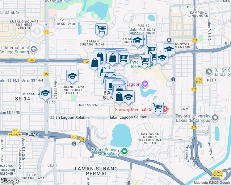 map of restaurants, bars, coffee shops, grocery stores, and more near 2 Jalan PJS 11/7 in Petaling Jaya