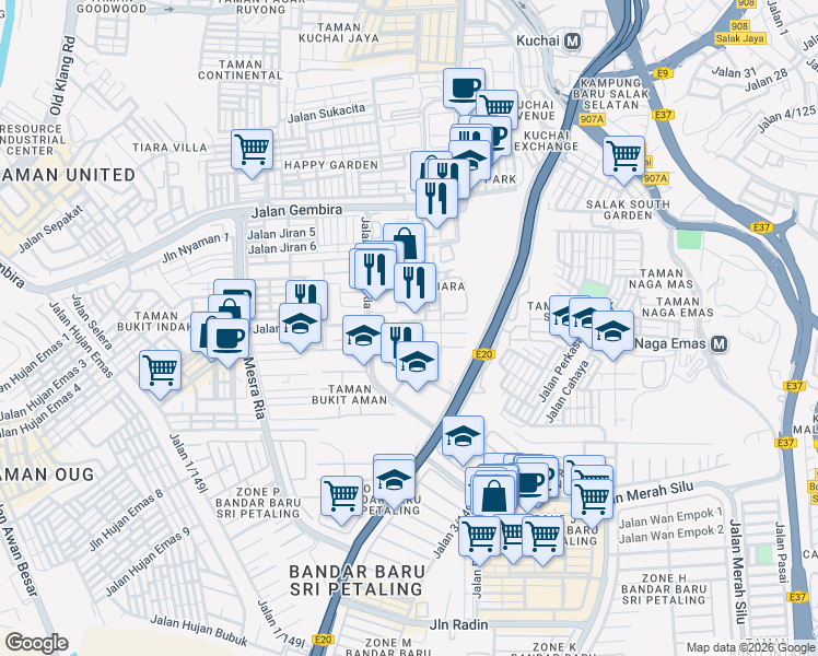 map of restaurants, bars, coffee shops, grocery stores, and more near 8 Jalan Selesaria 3 in Kuala Lumpur