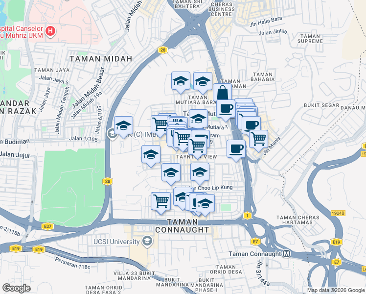 map of restaurants, bars, coffee shops, grocery stores, and more near 17 Jalan Goh Boon Hong in Kuala Lumpur