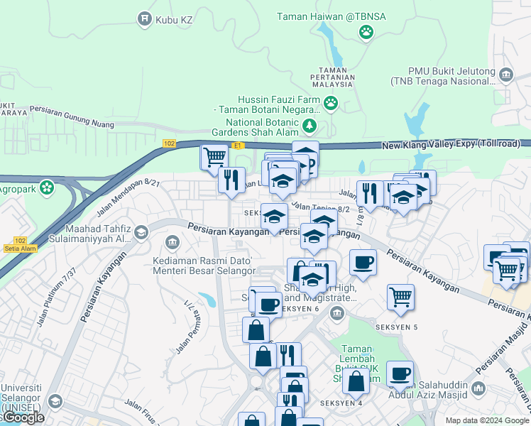 map of restaurants, bars, coffee shops, grocery stores, and more near in Shah Alam