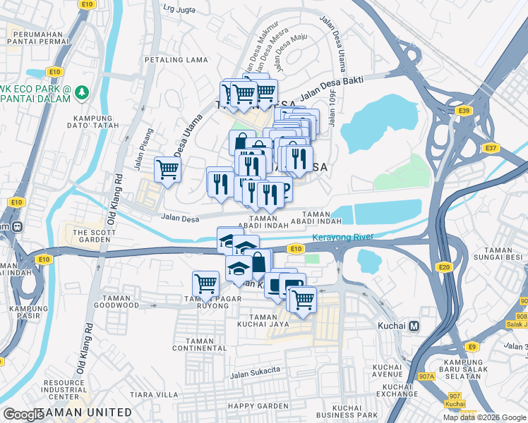 map of restaurants, bars, coffee shops, grocery stores, and more near Jalan Desa in Kuala Lumpur