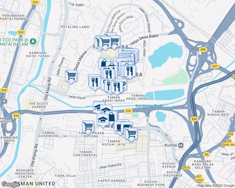 map of restaurants, bars, coffee shops, grocery stores, and more near Jalan Desa in Kuala Lumpur