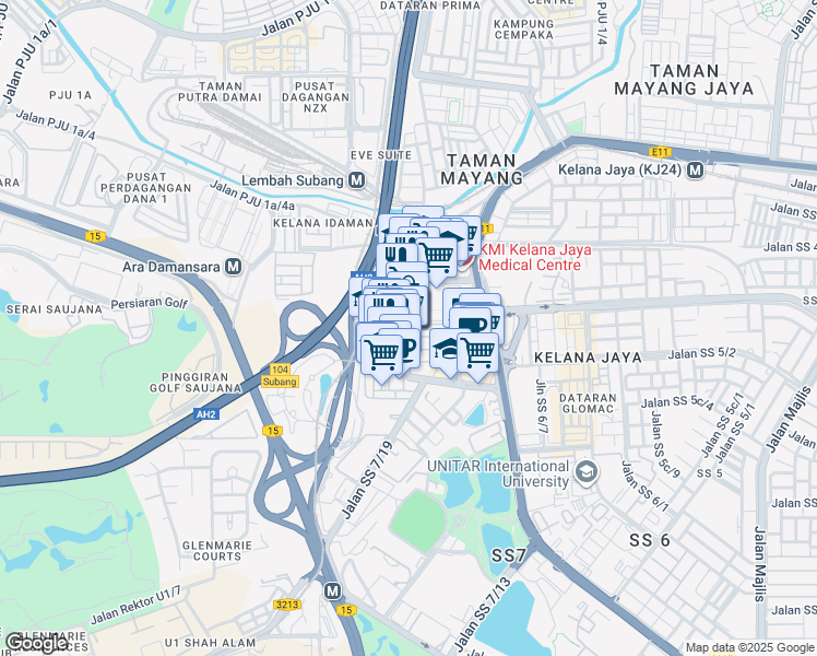 map of restaurants, bars, coffee shops, grocery stores, and more near 7 Jalan SS 7/26 in Petaling Jaya