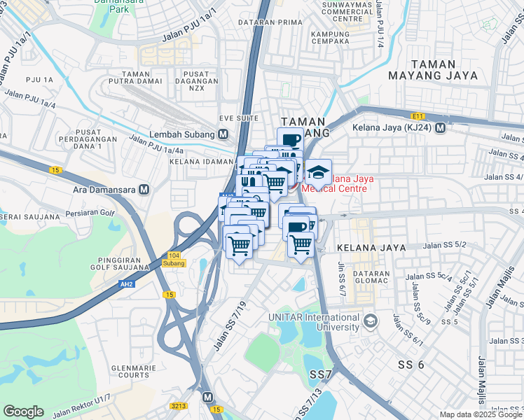 map of restaurants, bars, coffee shops, grocery stores, and more near 2 Jalan SS 7/26 in Petaling Jaya