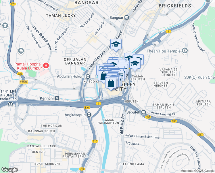 map of restaurants, bars, coffee shops, grocery stores, and more near Lingkaran Syed Putra in Kuala Lumpur