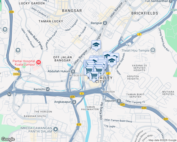 map of restaurants, bars, coffee shops, grocery stores, and more near Lingkaran Syed Putra in Kuala Lumpur