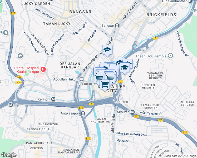 map of restaurants, bars, coffee shops, grocery stores, and more near Lingkaran Syed Putra in Kuala Lumpur