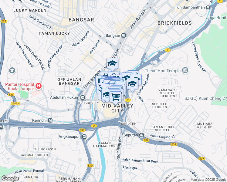 map of restaurants, bars, coffee shops, grocery stores, and more near Lingkaran Syed Putra in Kuala Lumpur