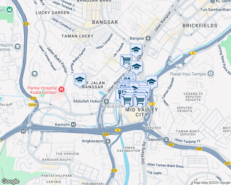 map of restaurants, bars, coffee shops, grocery stores, and more near 3 Jalan Bangsar in Kuala Lumpur
