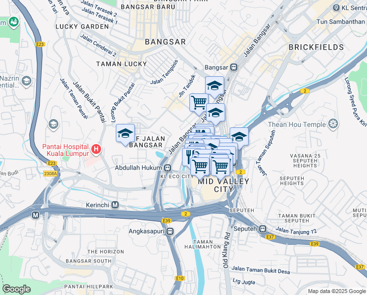 map of restaurants, bars, coffee shops, grocery stores, and more near 3 Jalan Bangsar in Kuala Lumpur
