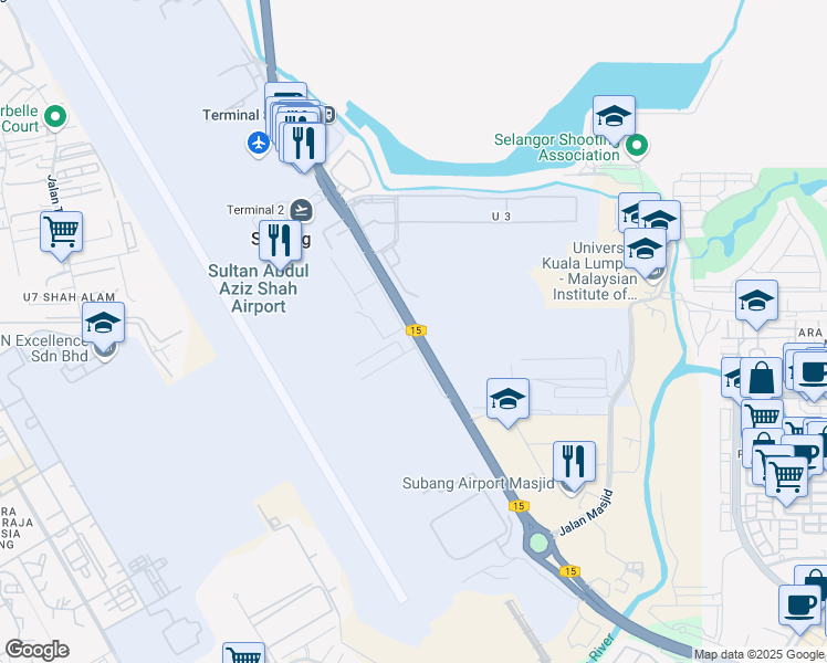 map of restaurants, bars, coffee shops, grocery stores, and more near Jalan Lapangan Terbang Subang in Subang Airport
