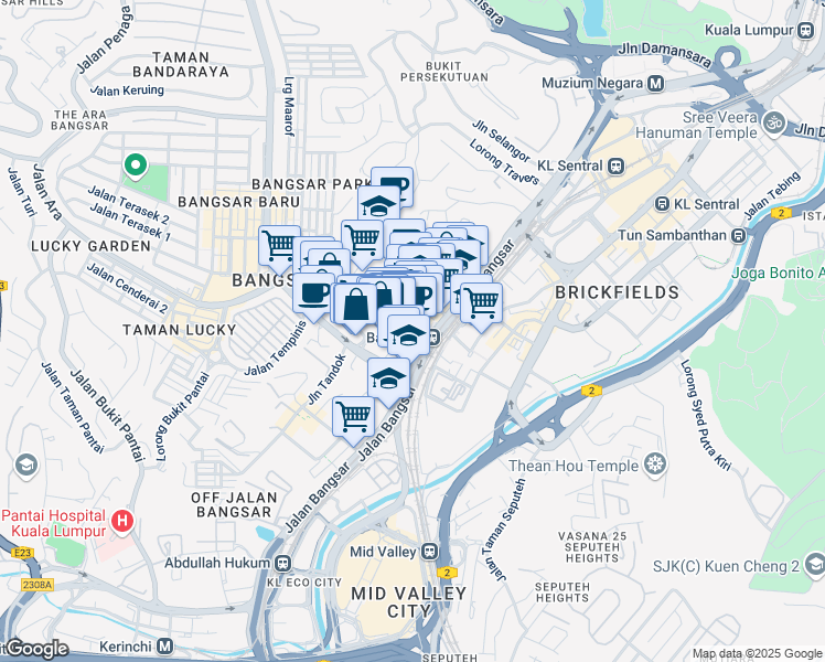 map of restaurants, bars, coffee shops, grocery stores, and more near 5 Jalan Bangsar Utama 1 in Kuala Lumpur