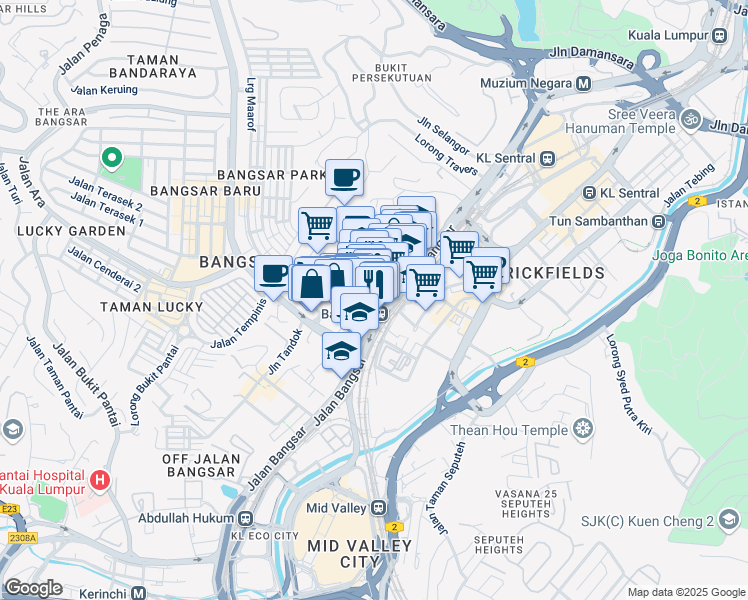 map of restaurants, bars, coffee shops, grocery stores, and more near 5 Jalan Bangsar Utama 1 in Kuala Lumpur