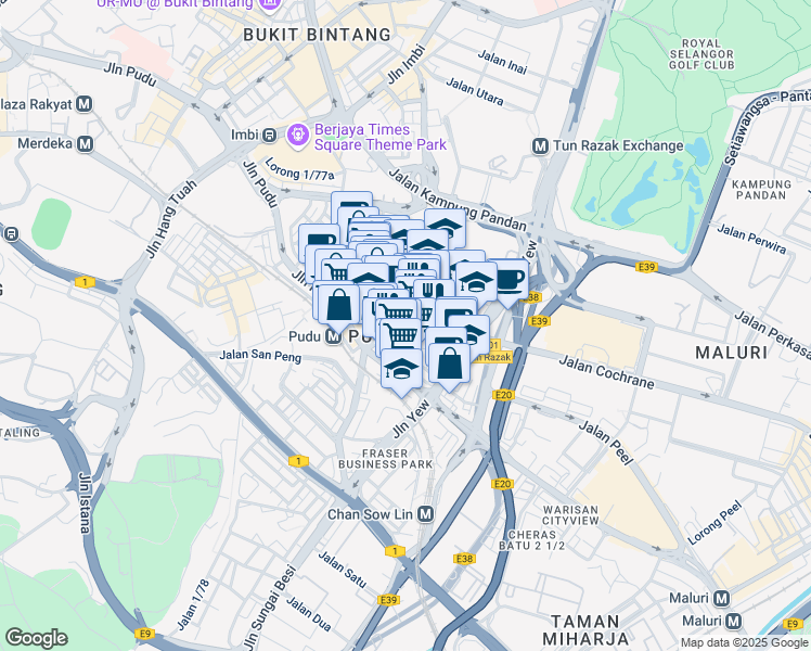 map of restaurants, bars, coffee shops, grocery stores, and more near 38 Jalan Pasar in Kuala Lumpur