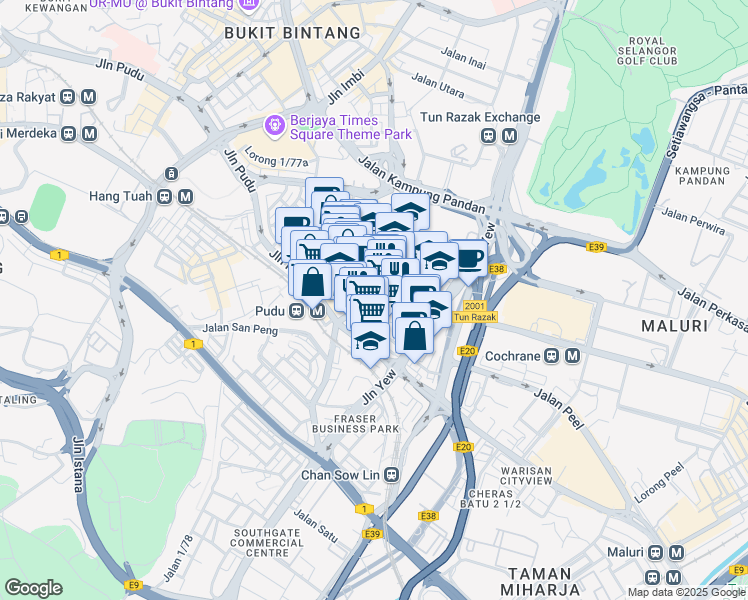 map of restaurants, bars, coffee shops, grocery stores, and more near 38 Jalan Pasar in Kuala Lumpur