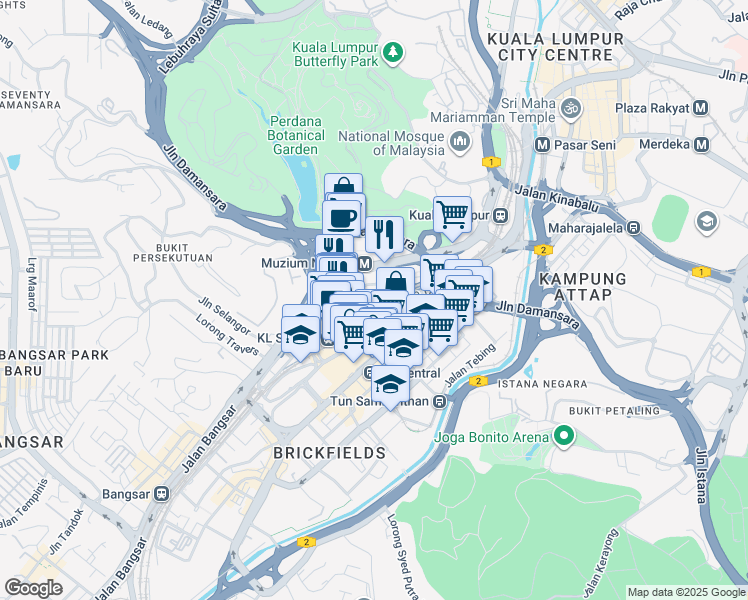 map of restaurants, bars, coffee shops, grocery stores, and more near Jalan Stesen Sentral in Kuala Lumpur
