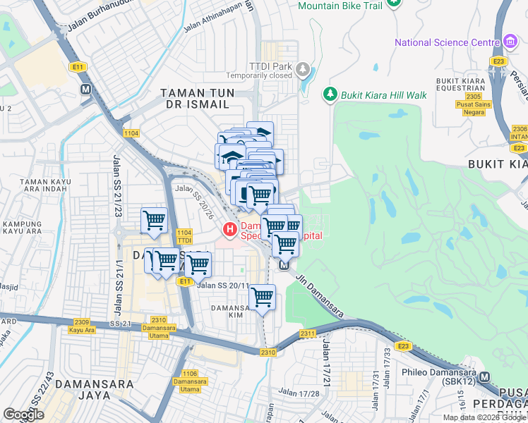 map of restaurants, bars, coffee shops, grocery stores, and more near Jalan Wan Kadir 1 in Kuala Lumpur