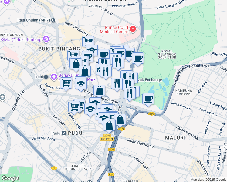 map of restaurants, bars, coffee shops, grocery stores, and more near Lingkaran TRX in Kuala Lumpur