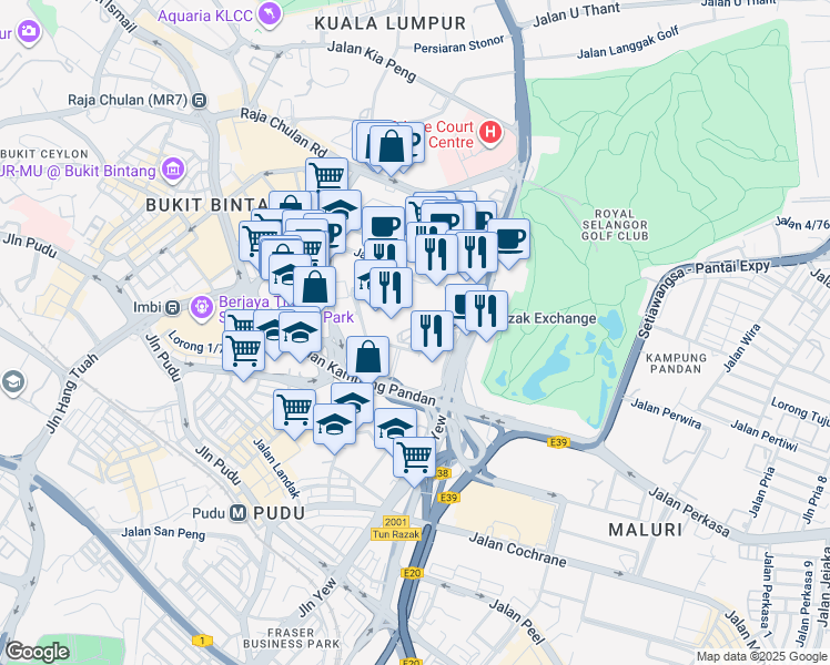 map of restaurants, bars, coffee shops, grocery stores, and more near Lingkaran TRX in Kuala Lumpur