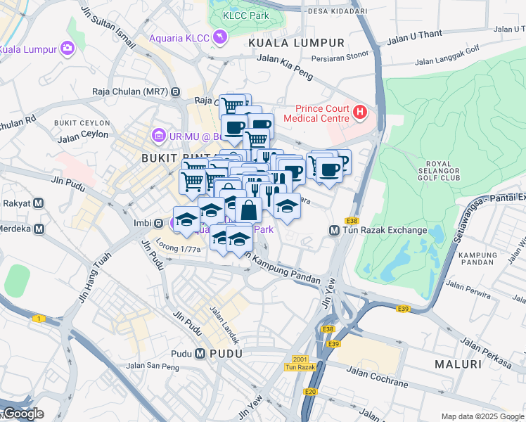 map of restaurants, bars, coffee shops, grocery stores, and more near 8 Jalan Barat in Kuala Lumpur