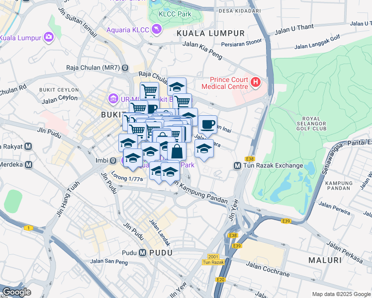 map of restaurants, bars, coffee shops, grocery stores, and more near 12 Jalan Barat in Kuala Lumpur
