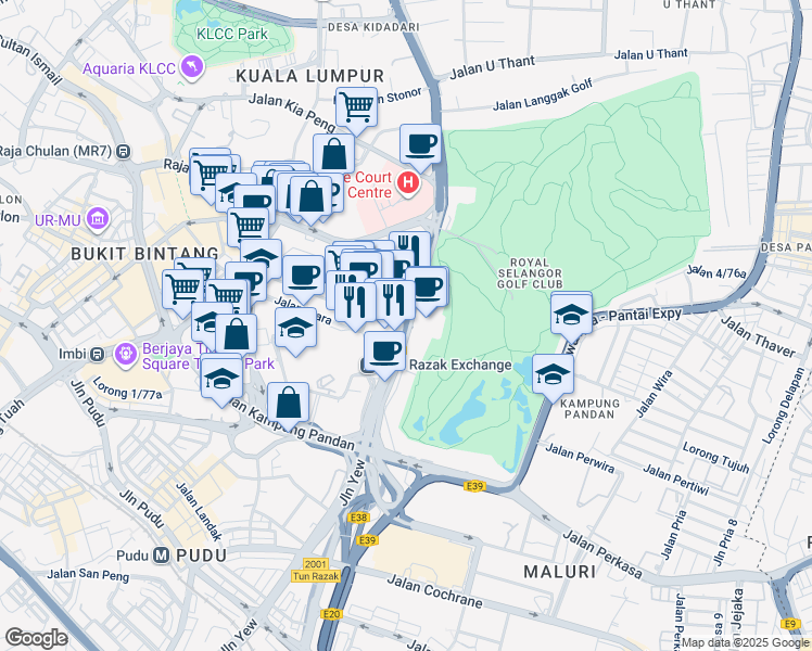 map of restaurants, bars, coffee shops, grocery stores, and more near Jalan Tun Razak in Kuala Lumpur
