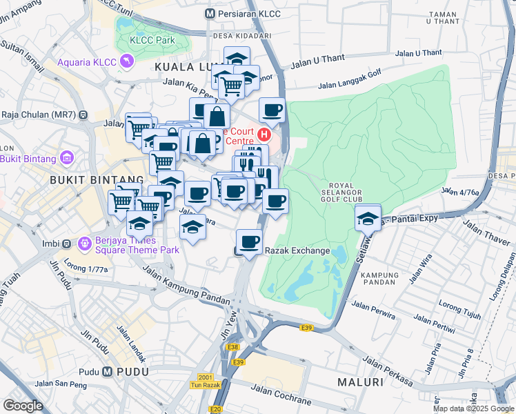 map of restaurants, bars, coffee shops, grocery stores, and more near 241 Jalan Tun Razak in Kuala Lumpur