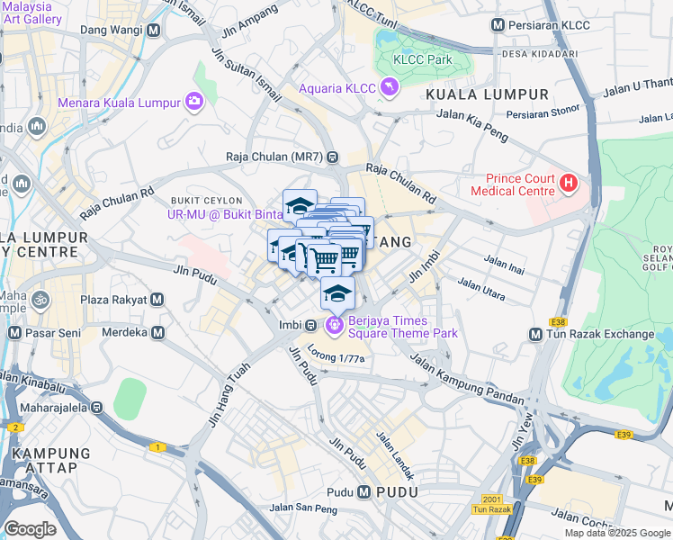 map of restaurants, bars, coffee shops, grocery stores, and more near 89 Jalan Bukit Bintang in Kuala Lumpur