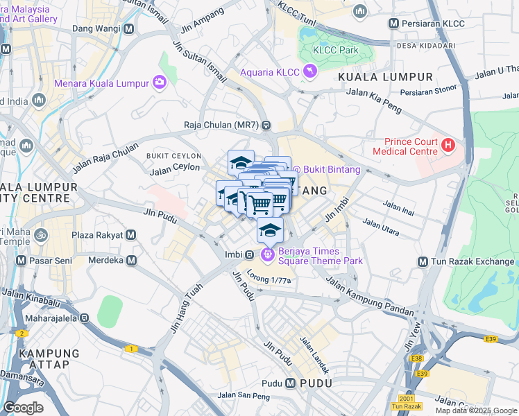 map of restaurants, bars, coffee shops, grocery stores, and more near 89 Jalan Bukit Bintang in Kuala Lumpur