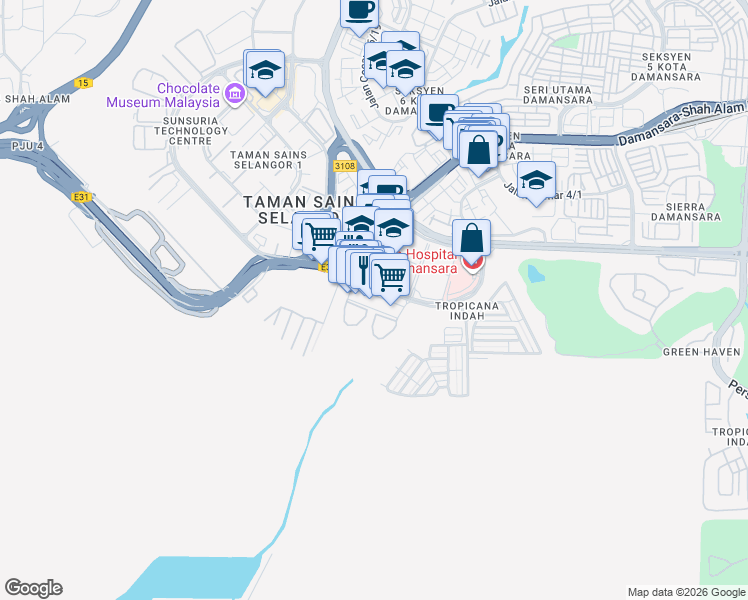 map of restaurants, bars, coffee shops, grocery stores, and more near G.03A Jalan Teknologi in Petaling Jaya