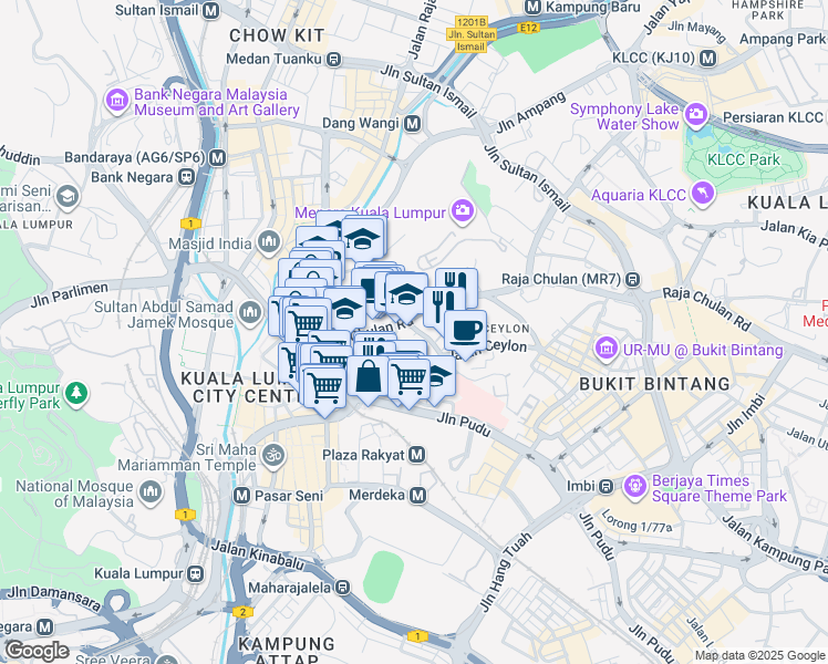 map of restaurants, bars, coffee shops, grocery stores, and more near No.3 Persiaran Raja Chulan in Kuala Lumpur