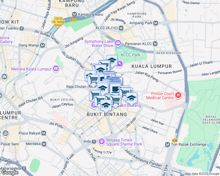 map of restaurants, bars, coffee shops, grocery stores, and more near 88 Jalan Raja Chulan in Kuala Lumpur