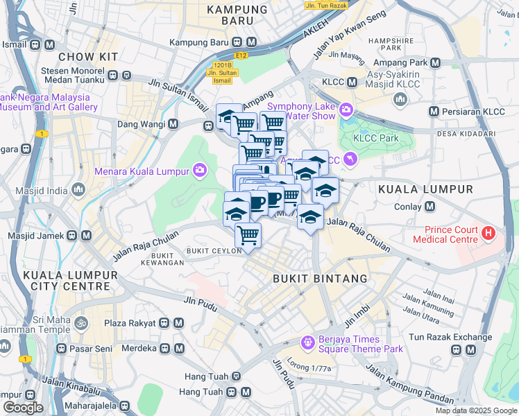 map of restaurants, bars, coffee shops, grocery stores, and more near 78 Jalan Raja Chulan in Kuala Lumpur