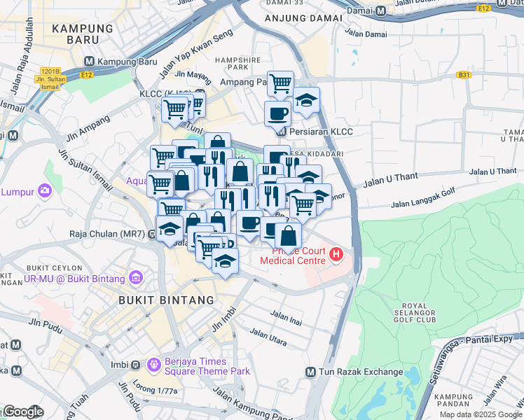 map of restaurants, bars, coffee shops, grocery stores, and more near 15 Jalan Kia Peng in Kuala Lumpur