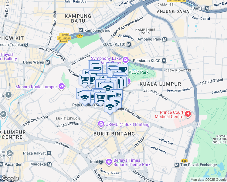 map of restaurants, bars, coffee shops, grocery stores, and more near 24 Jalan Perak in Kuala Lumpur
