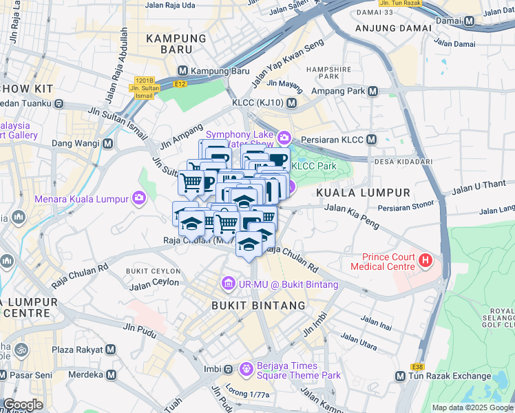 map of restaurants, bars, coffee shops, grocery stores, and more near 24 Jalan Perak in Kuala Lumpur