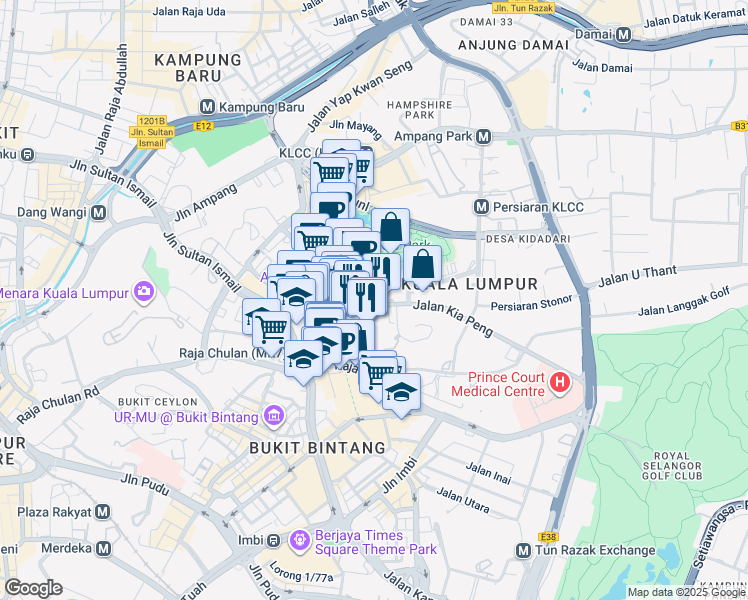 map of restaurants, bars, coffee shops, grocery stores, and more near 91 Jalan Pinang in Kuala Lumpur