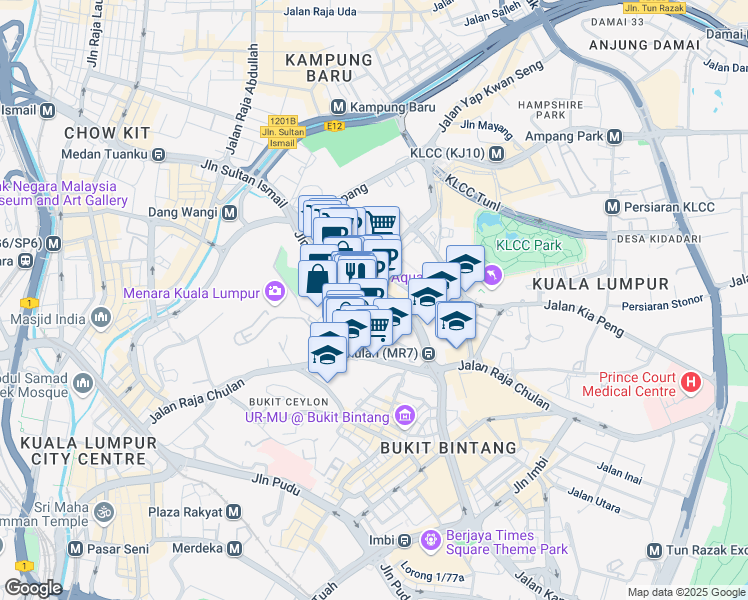 map of restaurants, bars, coffee shops, grocery stores, and more near 17 Jalan Sultan Ismail in Kuala Lumpur