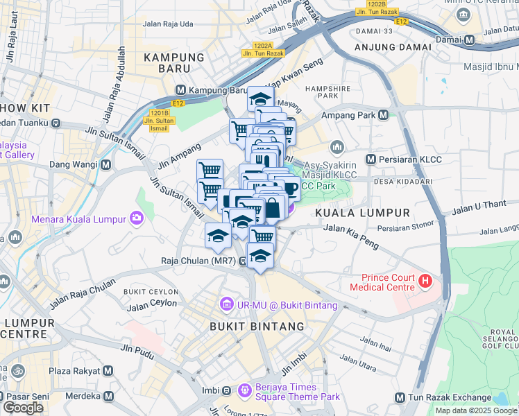 map of restaurants, bars, coffee shops, grocery stores, and more near 91 Jalan Pinang in Kuala Lumpur