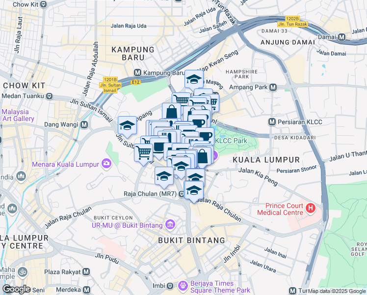 map of restaurants, bars, coffee shops, grocery stores, and more near 7 Jalan Pinang in Kuala Lumpur