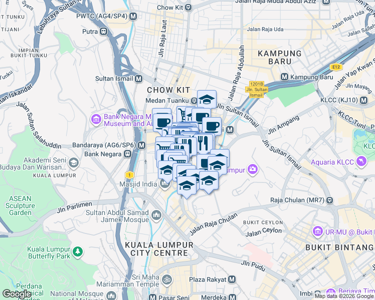 map of restaurants, bars, coffee shops, grocery stores, and more near Jalan Bonus 6 in Kuala Lumpur