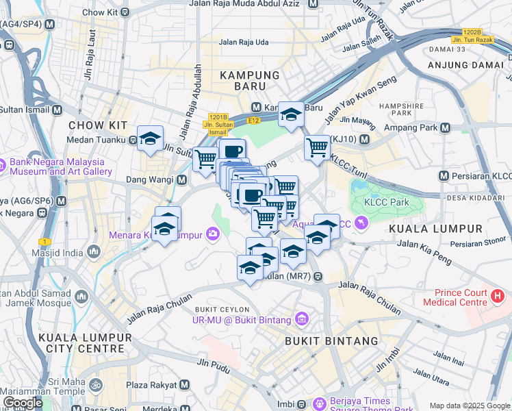 map of restaurants, bars, coffee shops, grocery stores, and more near 8 Jalan Sultan Ismail in Kuala Lumpur