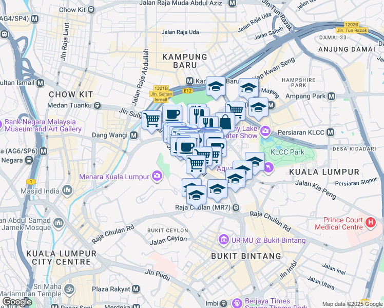 map of restaurants, bars, coffee shops, grocery stores, and more near 8 Jalan Sultan Ismail in Kuala Lumpur