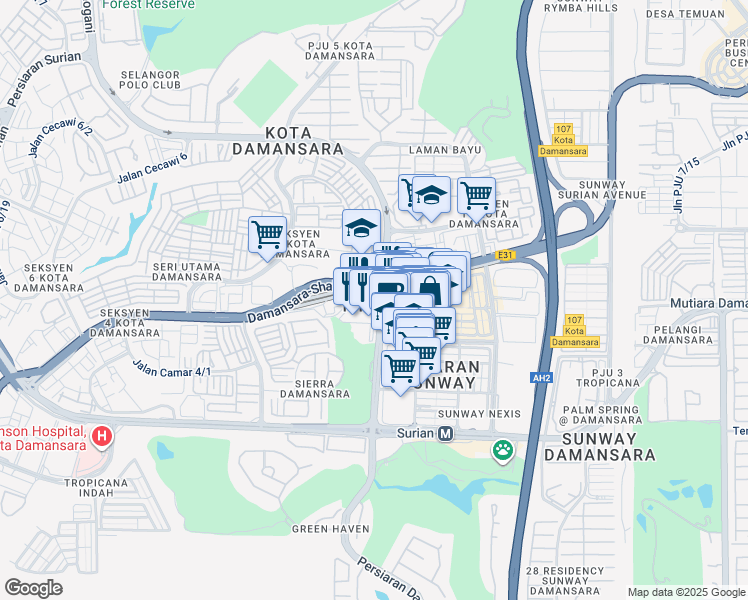 map of restaurants, bars, coffee shops, grocery stores, and more near 25-31 Persiaran Mohagani in Petaling Jaya
