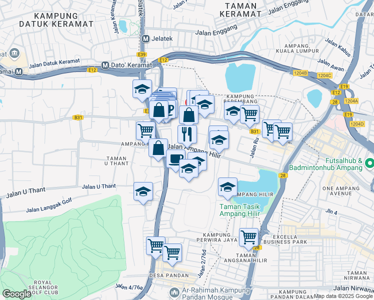 map of restaurants, bars, coffee shops, grocery stores, and more near 85 Jalan Ampang Hilir in Kuala Lumpur