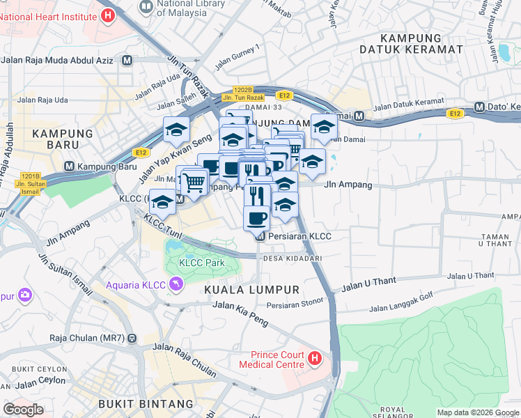 map of restaurants, bars, coffee shops, grocery stores, and more near Jalan Binjai in Kuala Lumpur